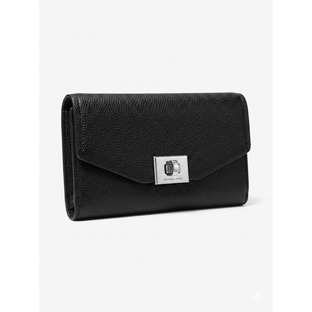 Michael Kors Black Pebble Leather Twist Lock Wallet
